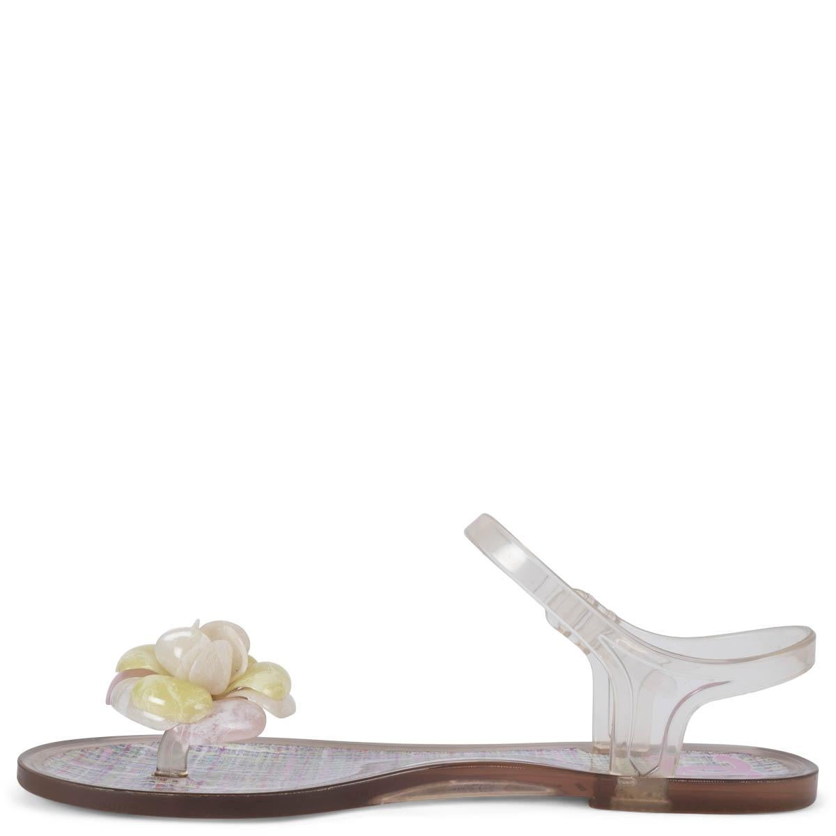 Women's CHANEL clear rubber 2013 13C CAMELLIA THONG Sandals Shoes 38 For Sale