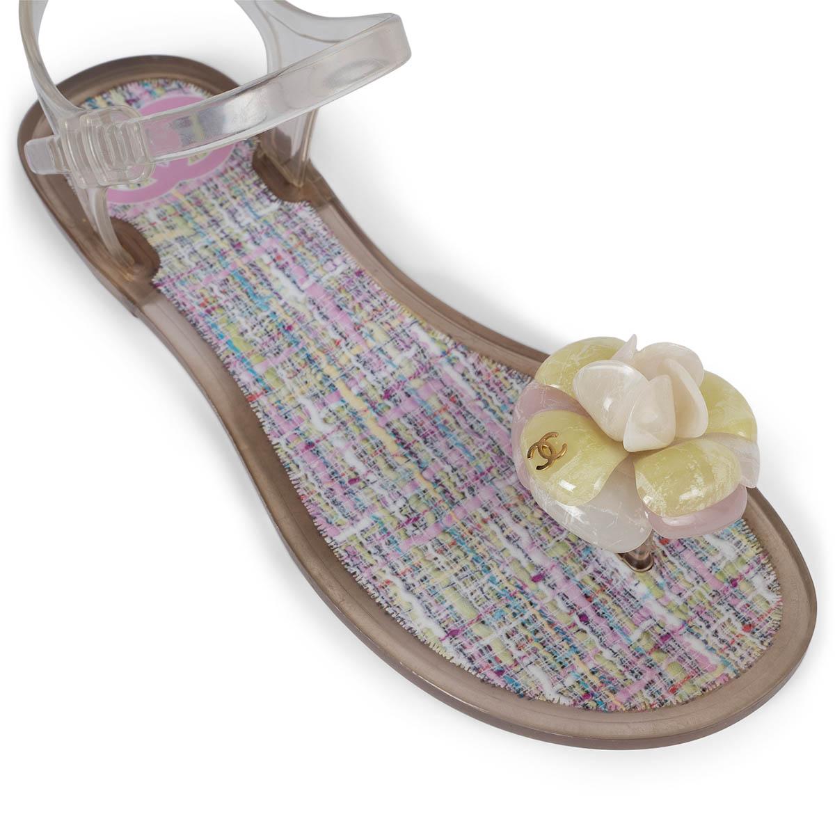 CHANEL clear rubber 2013 13C CAMELLIA THONG Sandals Shoes 38 For Sale 3