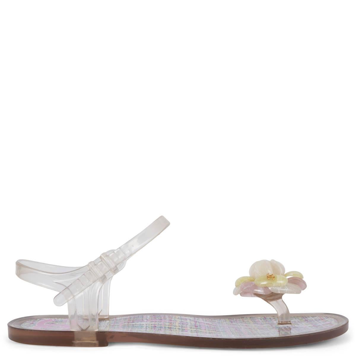 CHANEL clear rubber 2013 13C CAMELLIA THONG Sandals Shoes 38 For Sale
