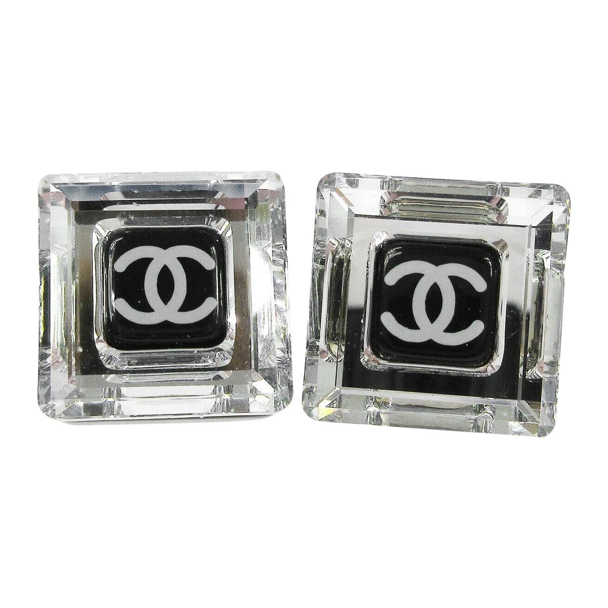 Chanel Clear Transparent Black Charm CC Evening Cube Stud Earrings in Box 