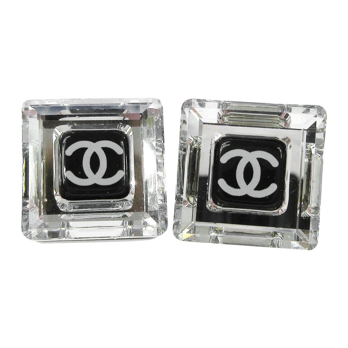 Chanel Clear Transparent Black Charm CC Evening Cube Stud Earrings in Box