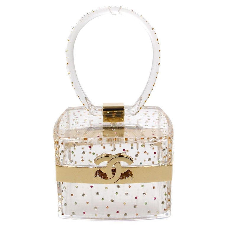 CHANEL Clear Transparent Plastic Rainbow Hardware Small Top Handle Bag For  Sale at 1stDibs