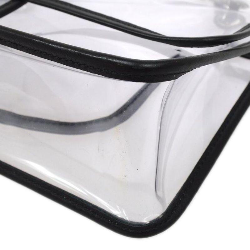 Women's CHANEL Clear Vinyl Black Lambskin Trim Silver Hardware Large Evening Flap Bag