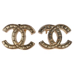 Chanel Clip On CC Earrings Gold Vintage