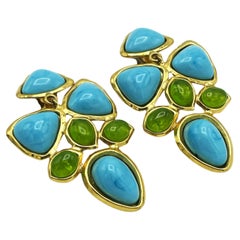 Vintage CHANEL CLIP-ON EARRING, blue and green glass paste from Maison Gripoix, 1993 A 