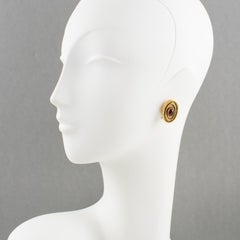 Chanel clip-on Earrings Gilt Metal & Gripoix Ruby Red Poured Glass Cabochon