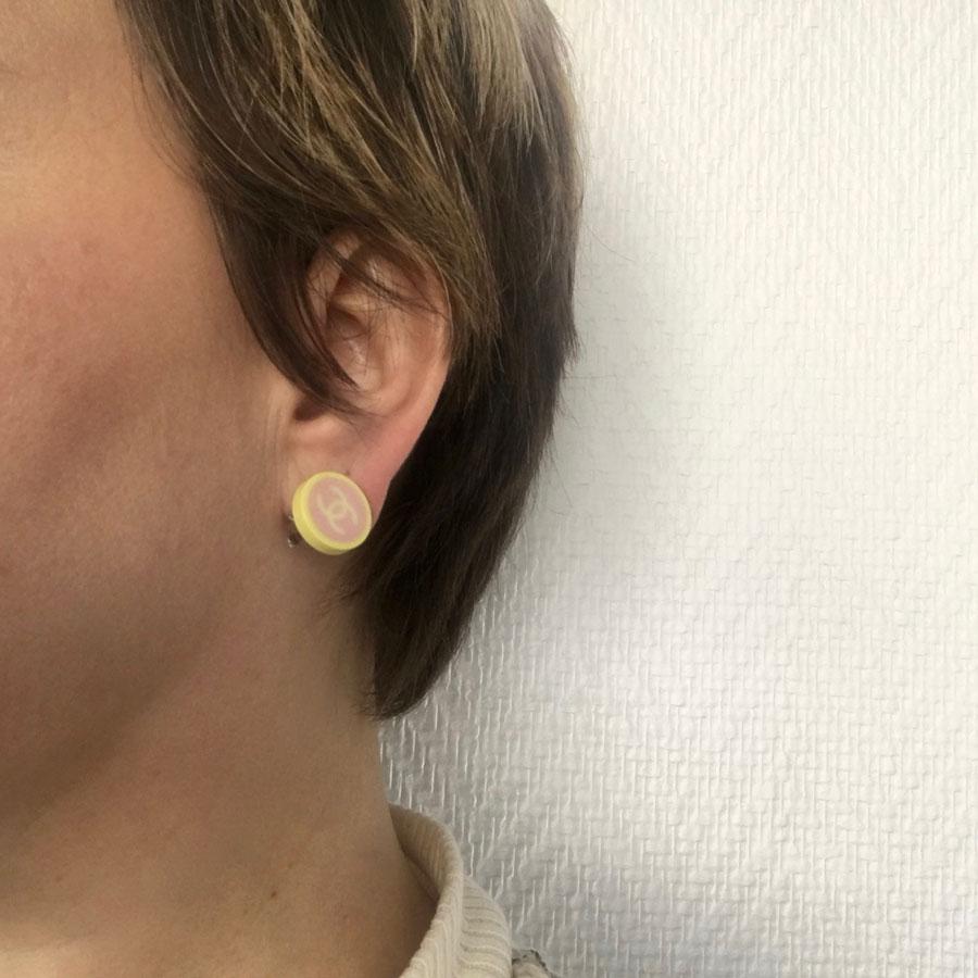Women's CHANEL Clip-On Earrings In Yellow And Pink Resin