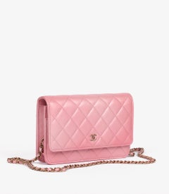 Chanel Cloudy Pink Iridescent Quilted Goatskin Leather Wallet-on-Chain WOC