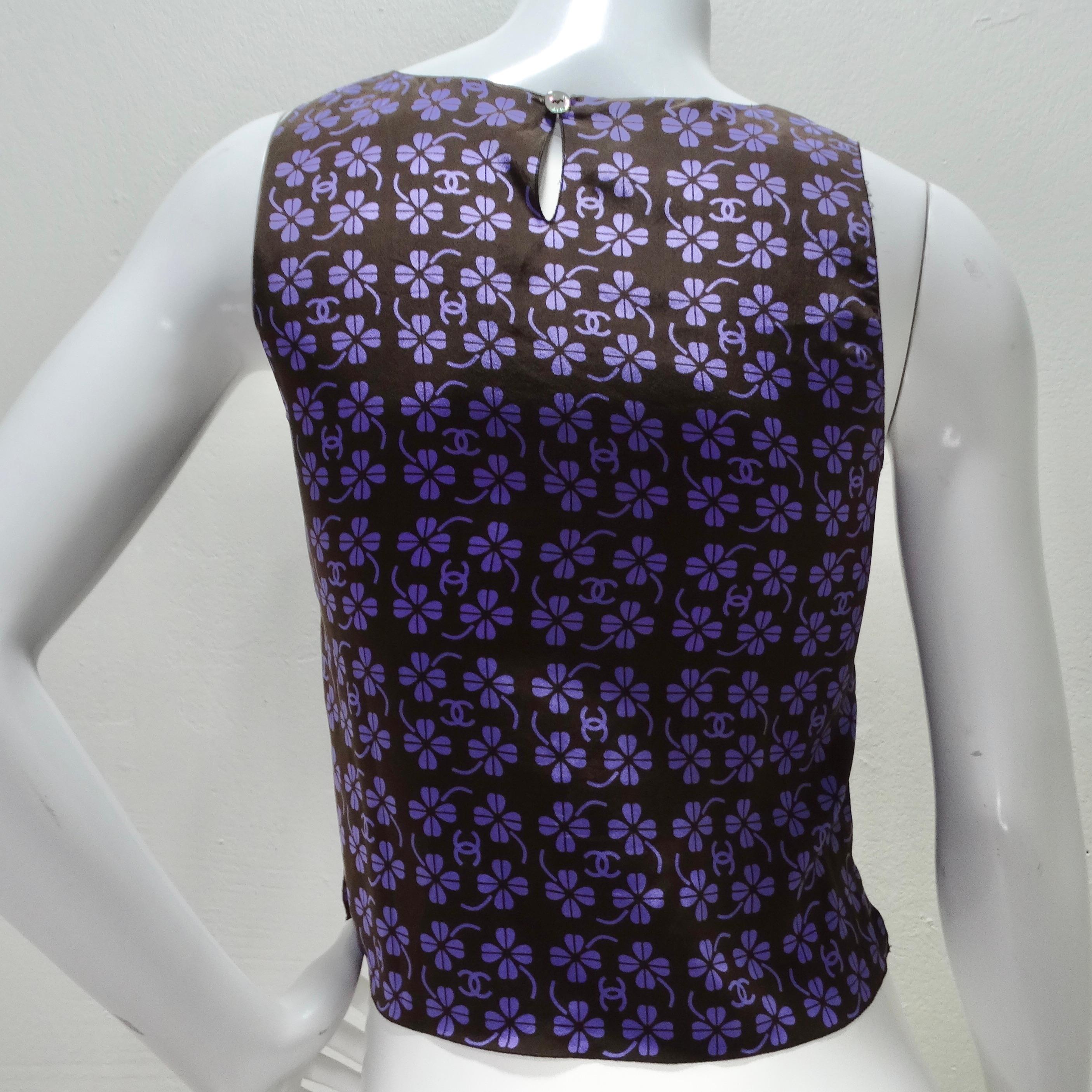 Chanel Clover CC Logo Print Sleeveless Shirt In Excellent Condition For Sale In Scottsdale, AZ