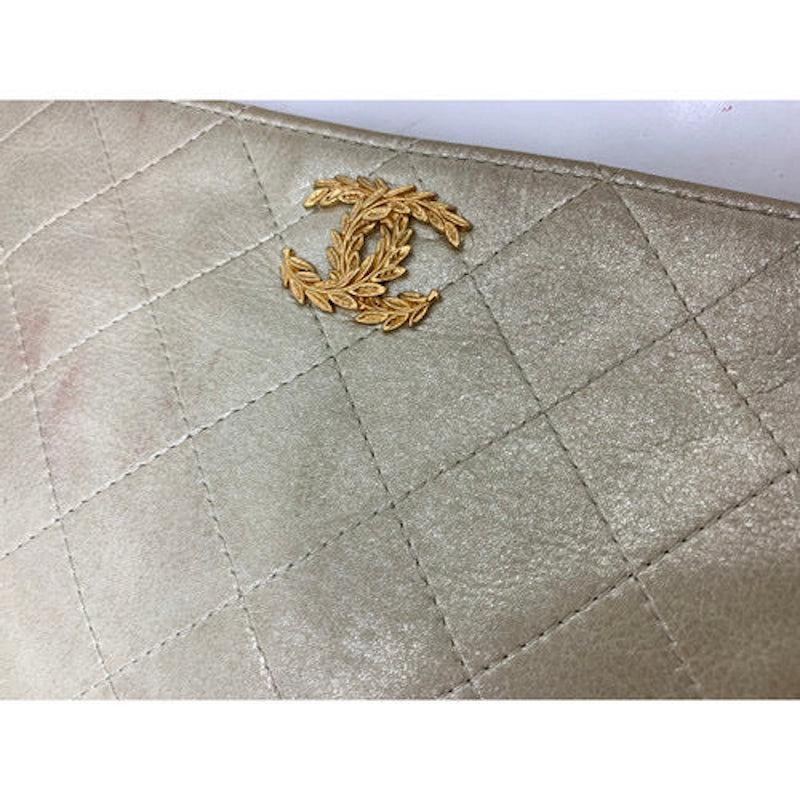 Chanel Clutch Bag Leather In Gold For Sale 1