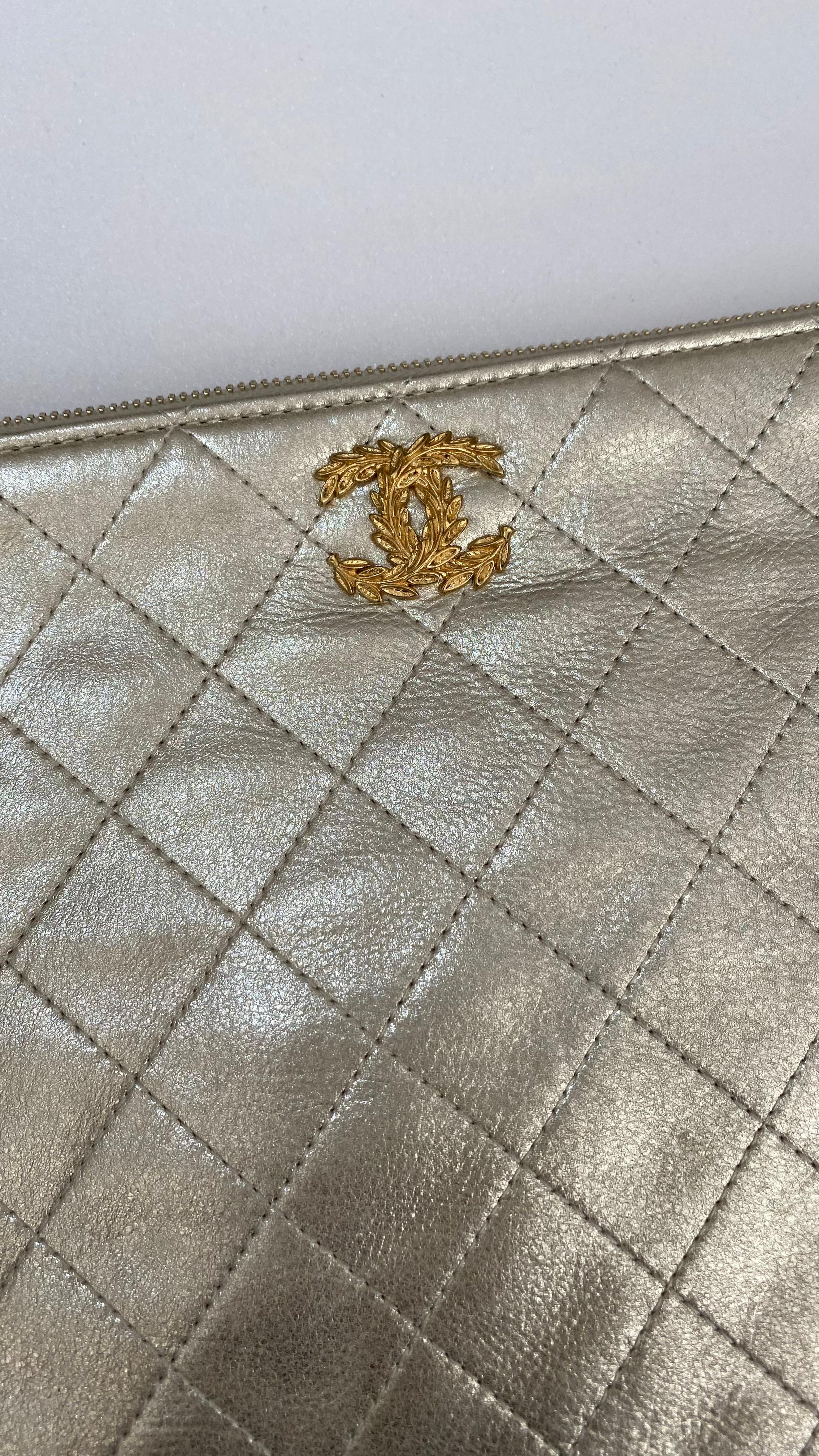 Chanel Clutch Bag Leather In Gold For Sale 3