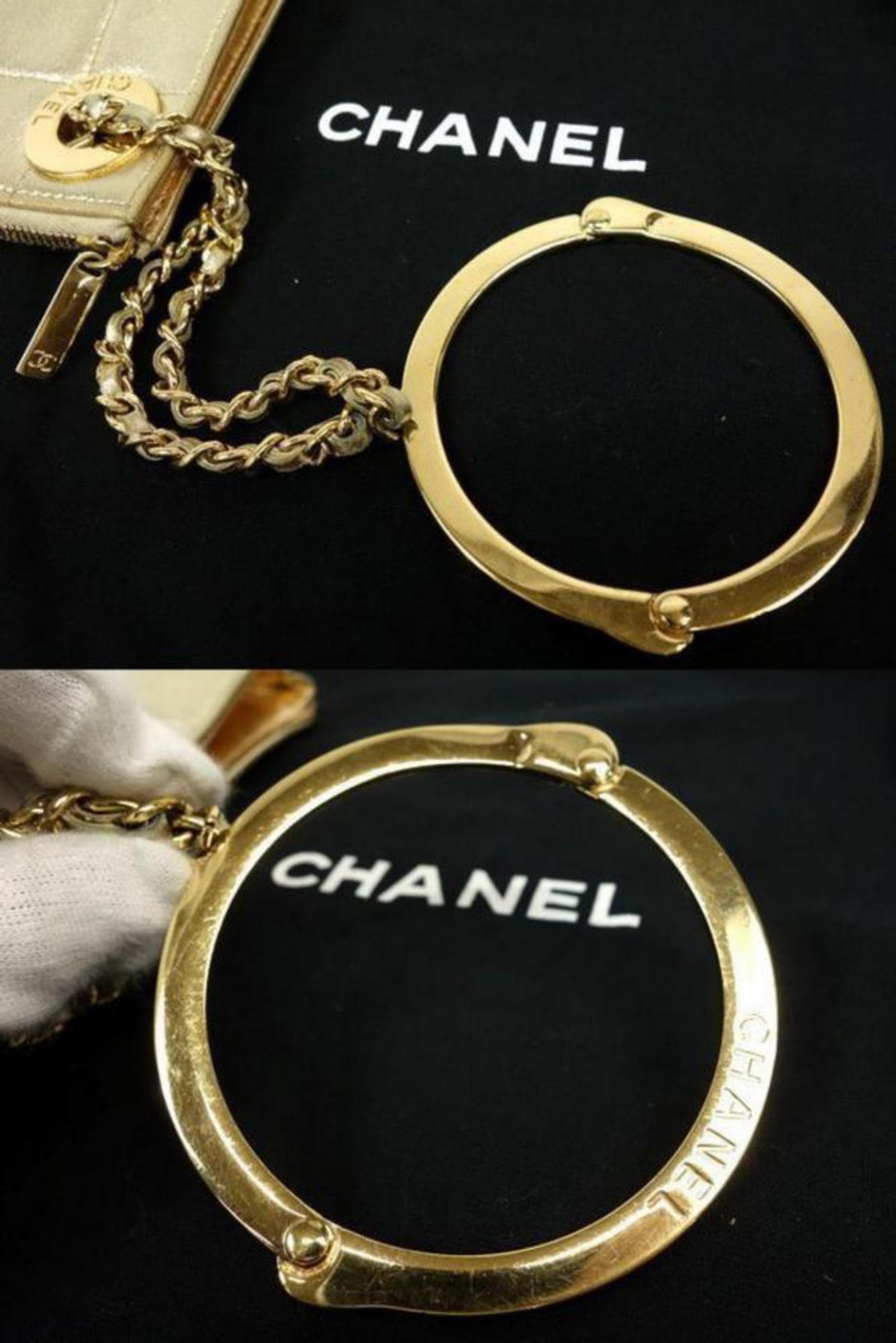 Chanel Clutch Chocolate Bar Handcuff Pochette 233769 Gold Leather Wristlet For Sale 4