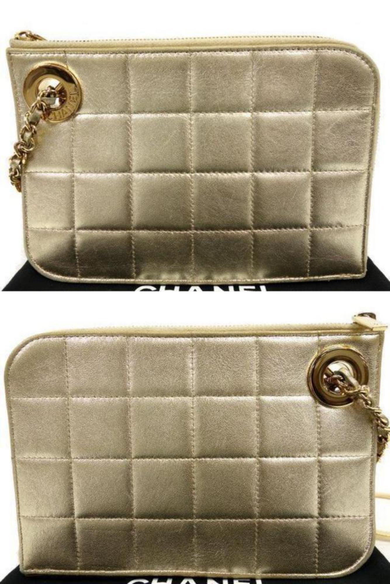 Chanel Clutch Chocolate Bar Handcuff Pochette 233769 Gold Leather Wristlet For Sale 1