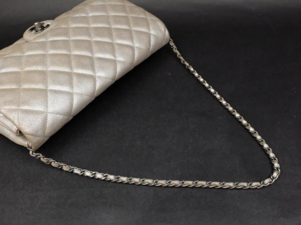 Chanel Clutch Classic Flap Quilted Jumbo Chain 231197 Silver Leather Shoulder Ba For Sale 1