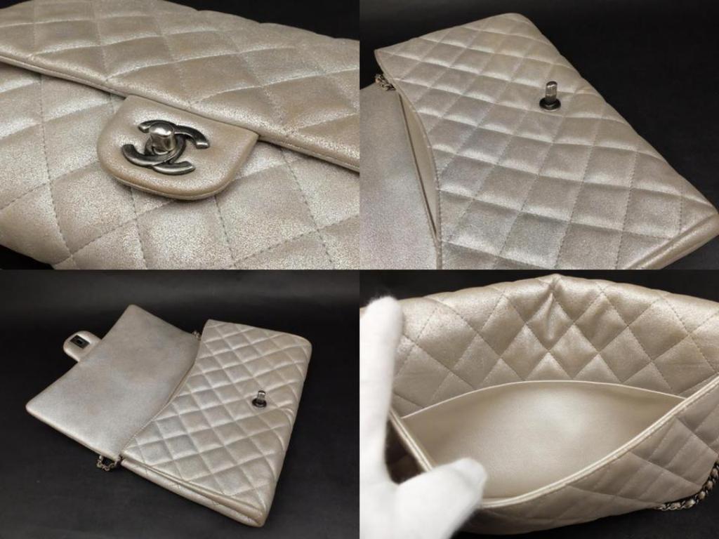 Chanel Clutch Classic Flap Quilted Jumbo Chain 231197 Silver Leather Shoulder Ba For Sale 2