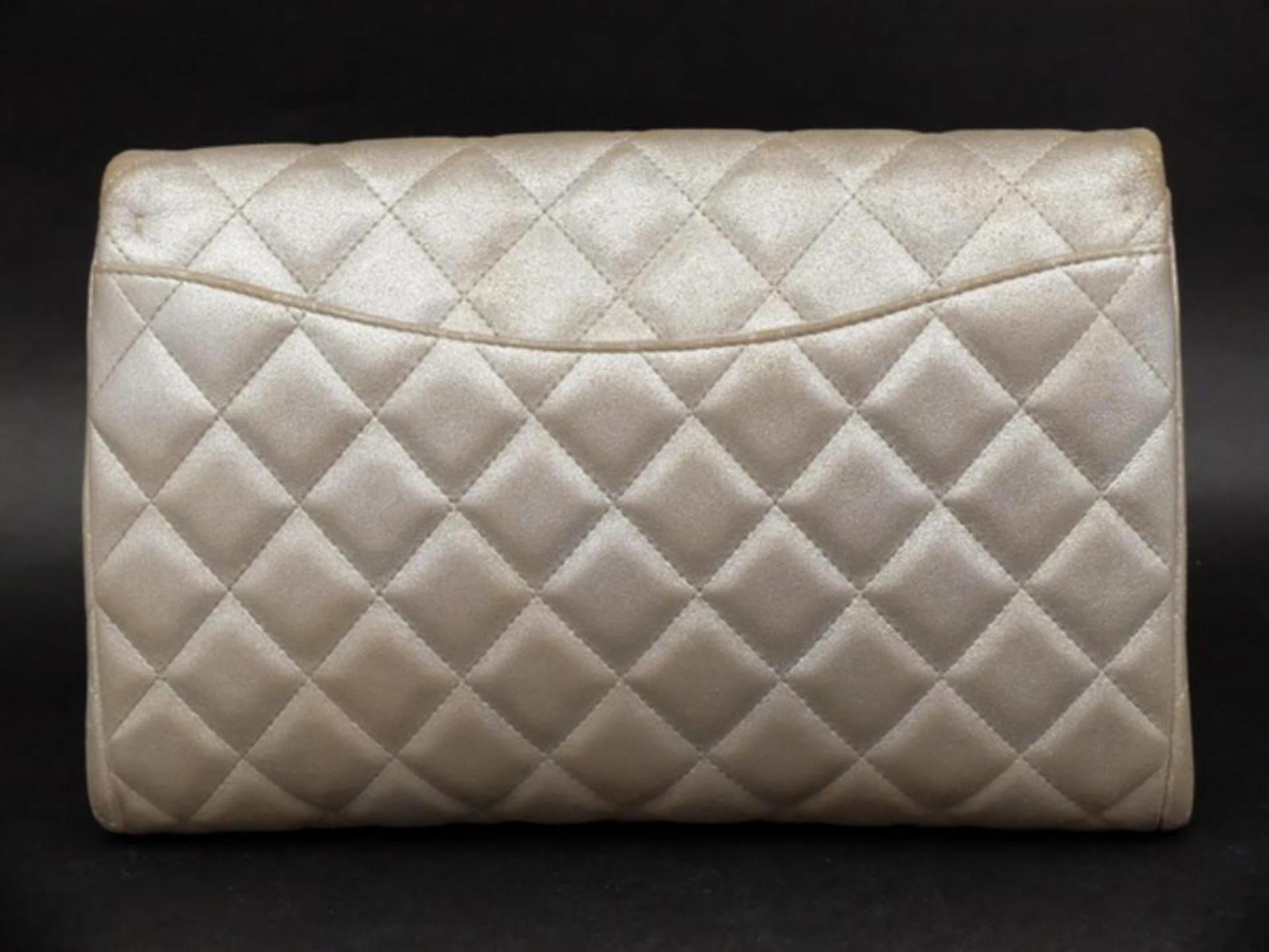 Chanel Clutch Classic Flap Quilted Jumbo Chain 231197 Silver Leather Shoulder Ba For Sale 3
