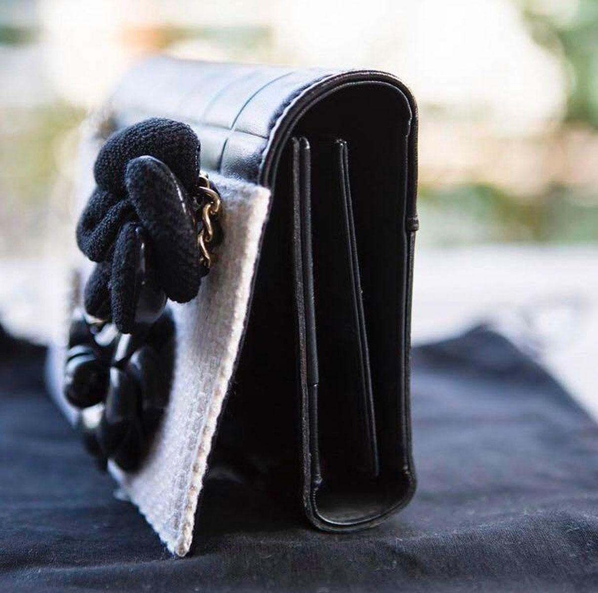 Chanel Clutch Designed With Patent Leather Lambskin Tweed Camelia Flower For Sale 10
