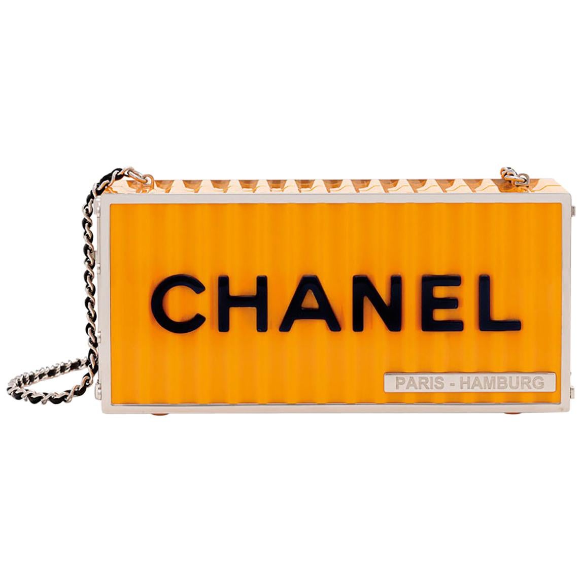 Chanel Clutch Paris-hamburg Lucite Shipping Container Yellow Shoulder Bag For Sale