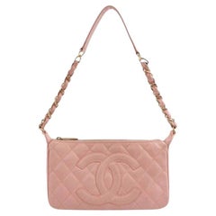 Chanel Clutch Shoulder Bag Pink Caviar Leather Gold Hardware