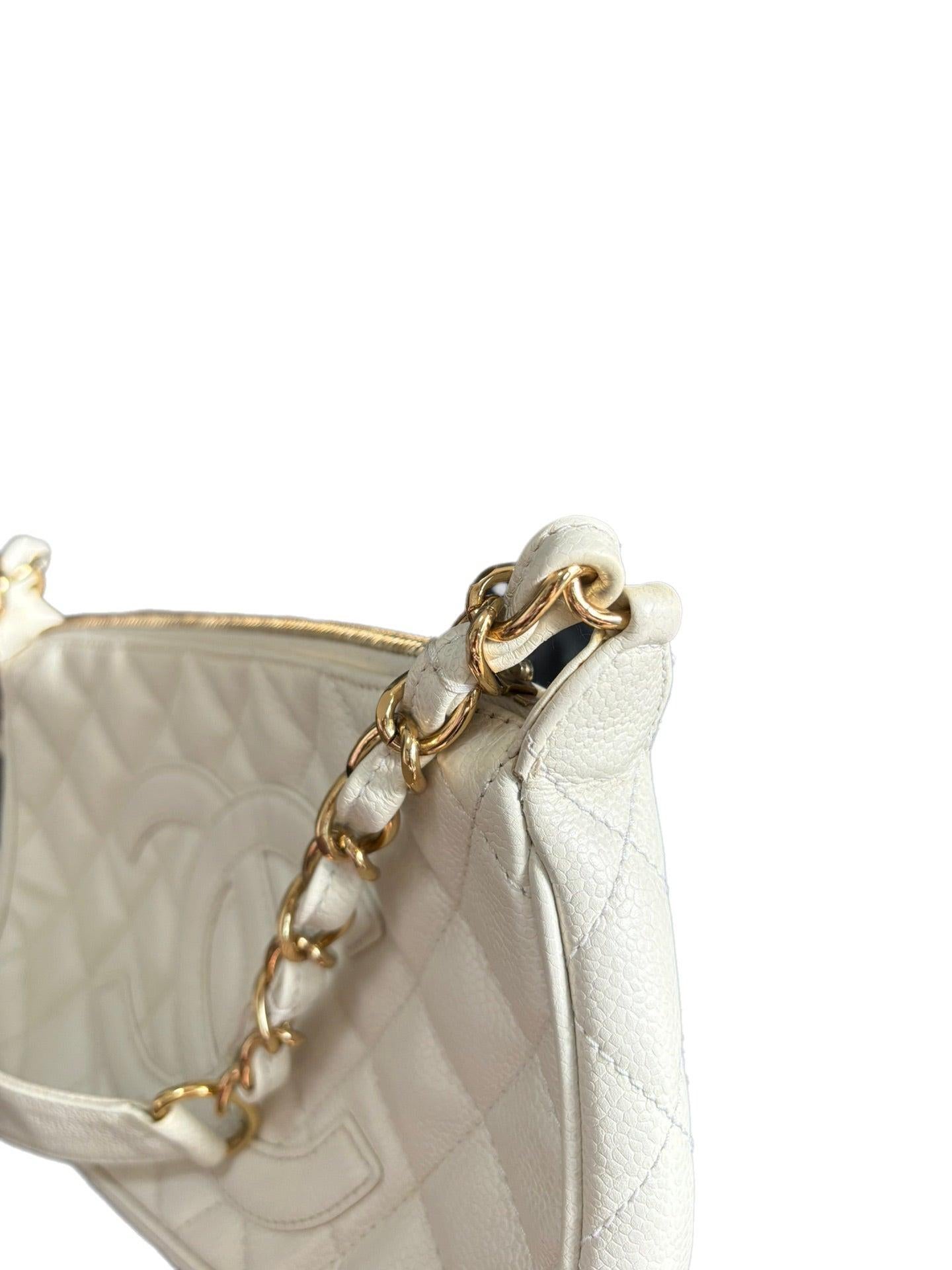 De las mujeres Chanel Clutch Bolso de hombro Piel Caviar Blanco Herrajes Dorados en venta