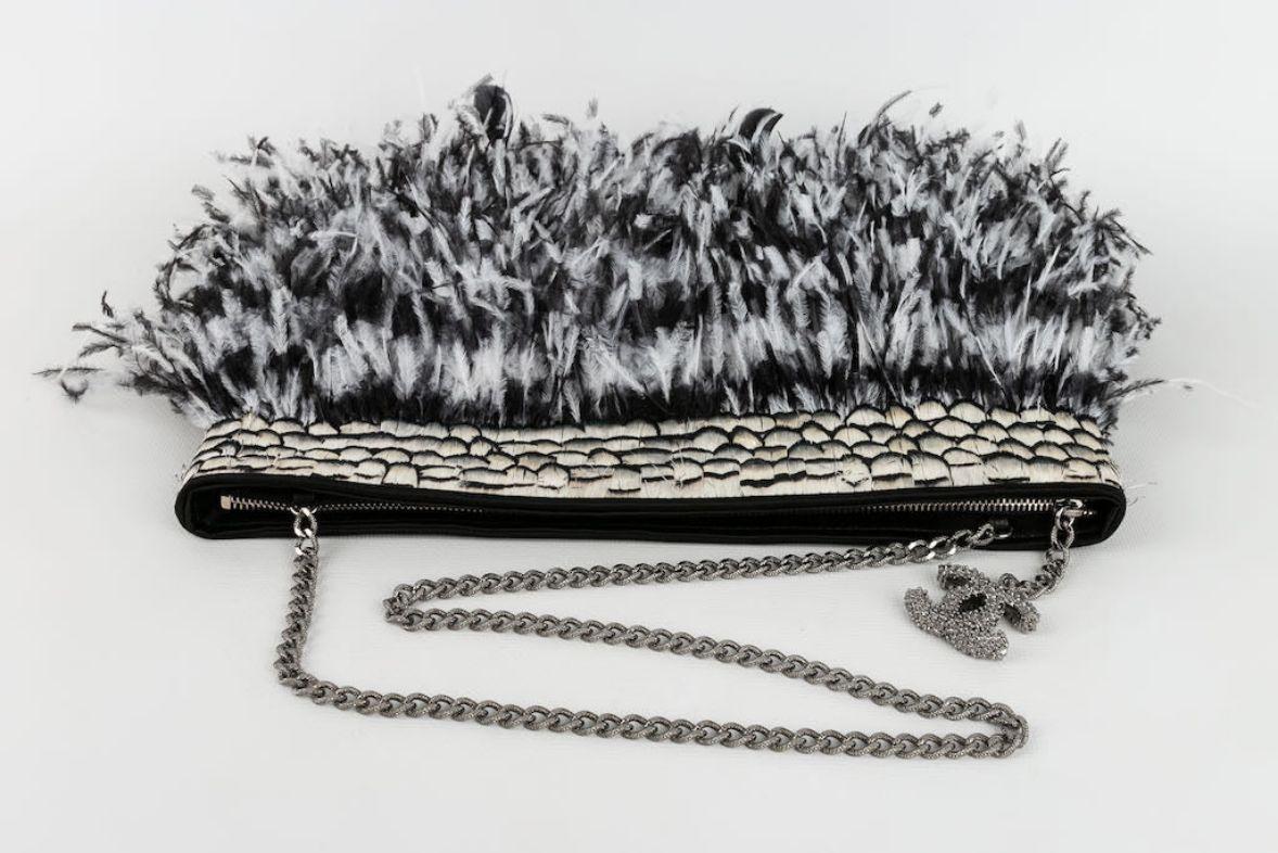 Chanel Clutch Silk Bag in Black and White Feathers, 2011 For Sale 2