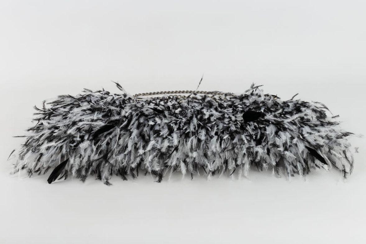 Chanel Clutch Silk Bag in Black and White Feathers, 2011 For Sale 3