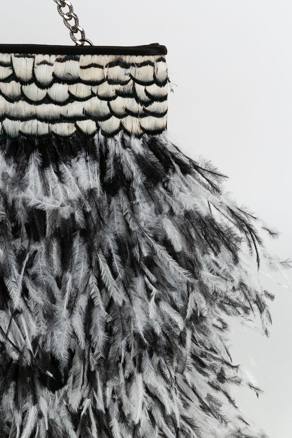 Chanel Clutch Silk Bag in Black and White Feathers, 2011 5