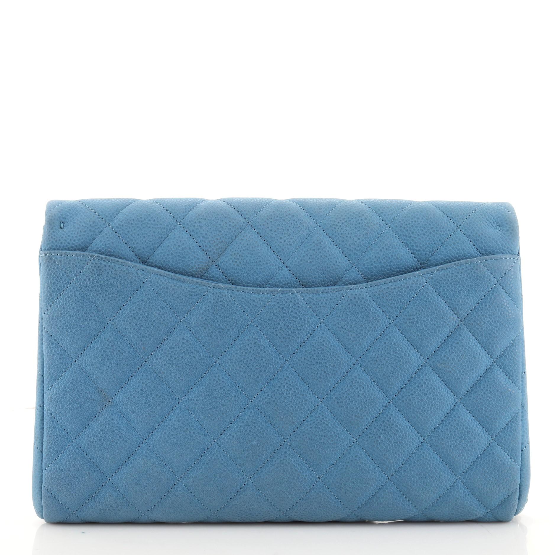 Blue Chanel Clutch with Chain Quilted Caviar