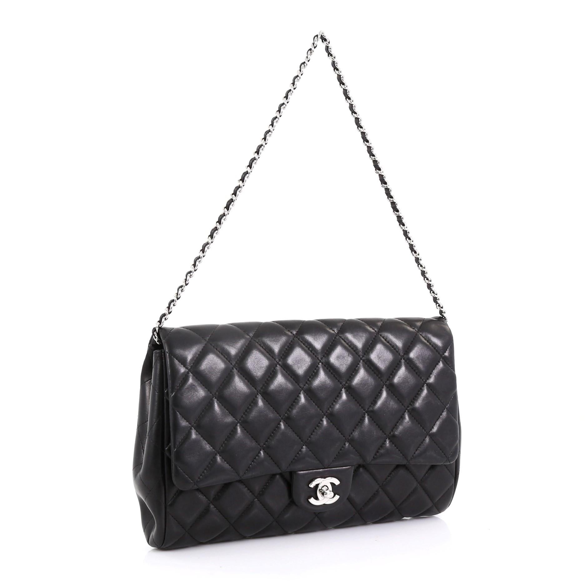chanel lambskin quilted clutch with chain black