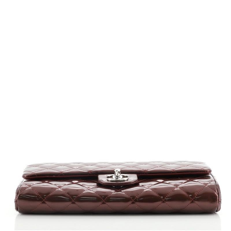Chanel Clutch with Chain Quilted Striated Metallic Patent In Good Condition In NY, NY