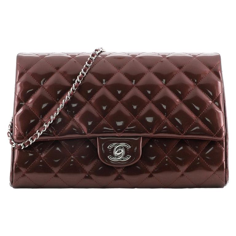Chanel Clutch with Chain Quilted Striated Metallic Patent