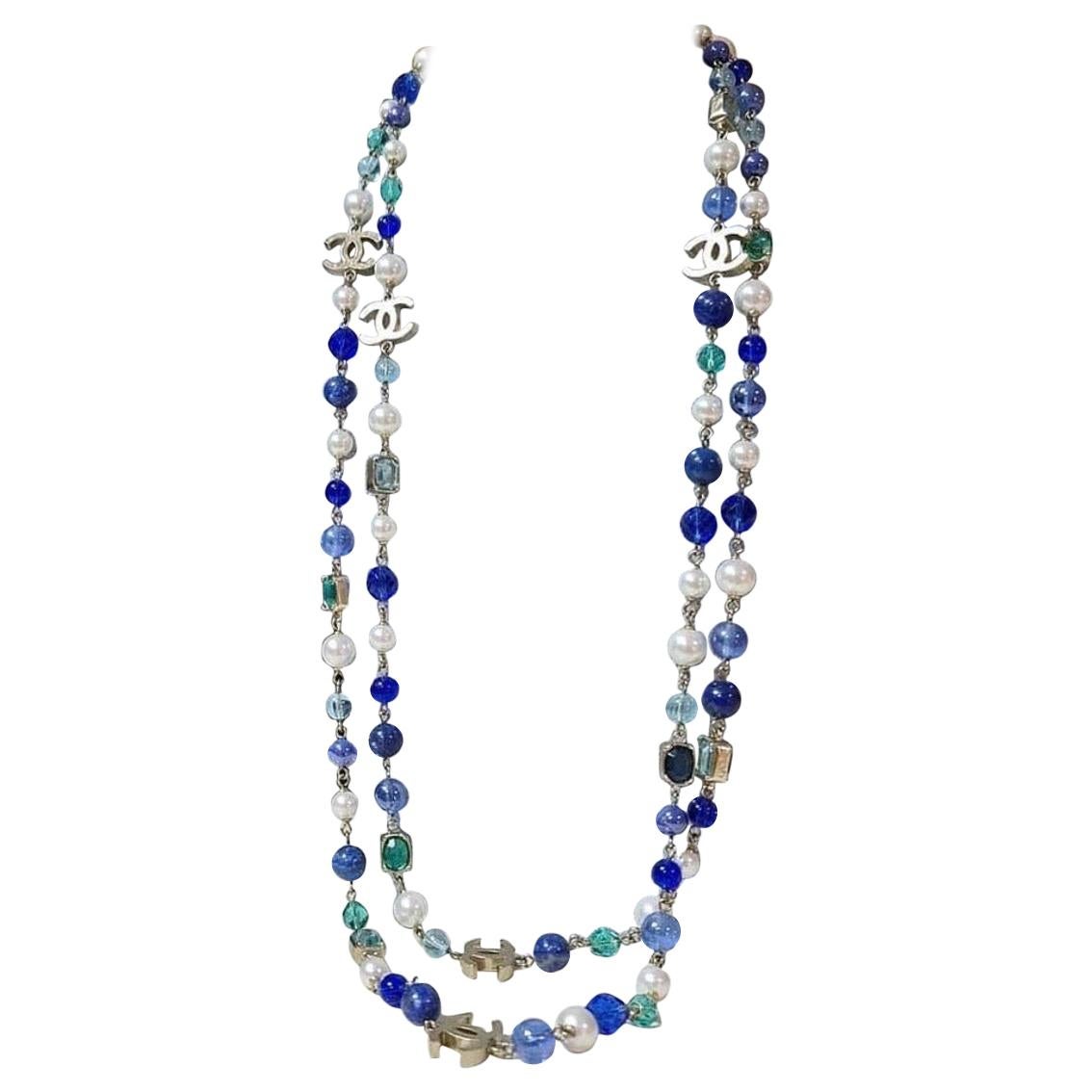 Chanel CM-07 A Natural Color Stone Long Necklace 