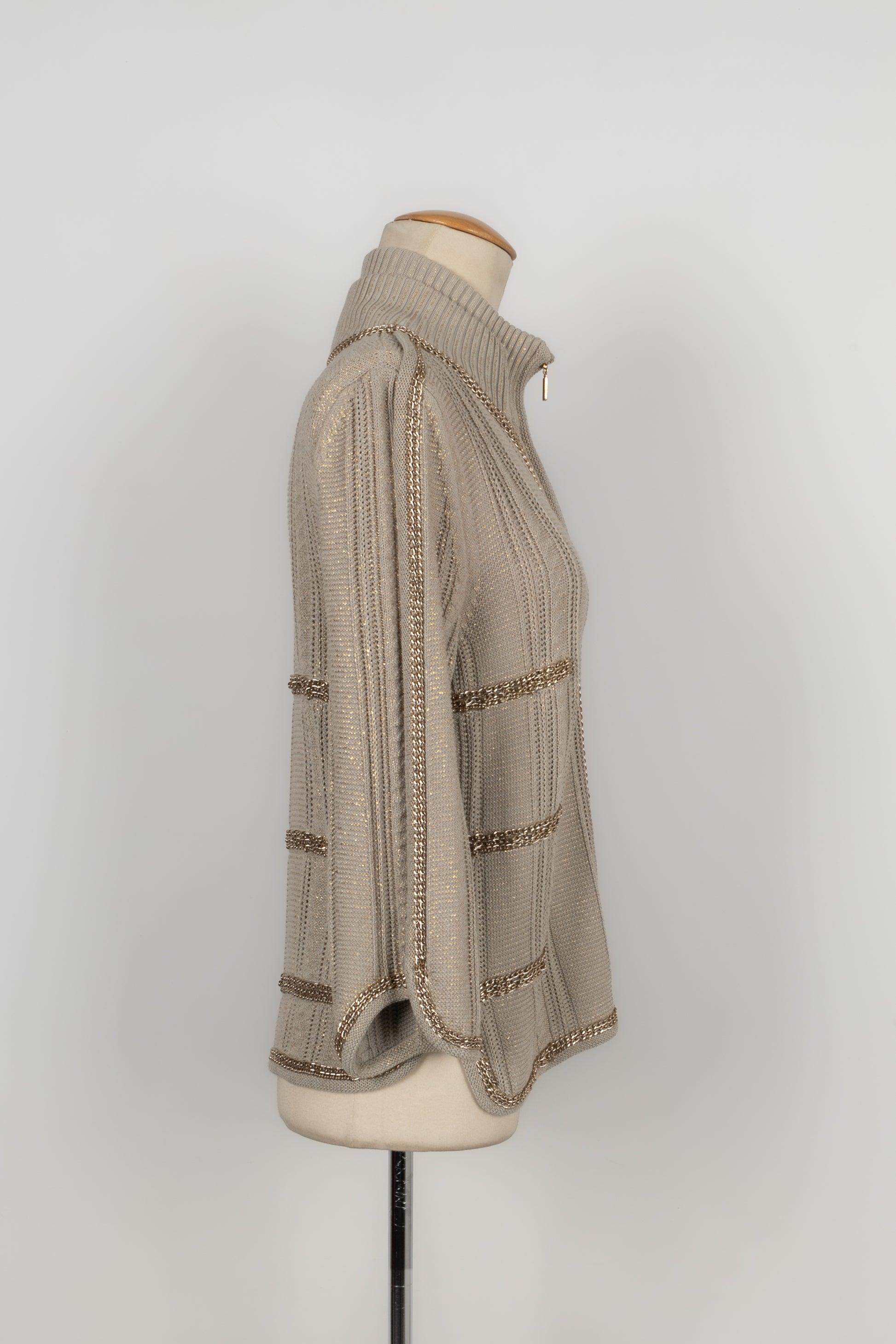 Women's Chanel Coated Mesh Cardigan in Beige/Golden Tones, 2008 For Sale