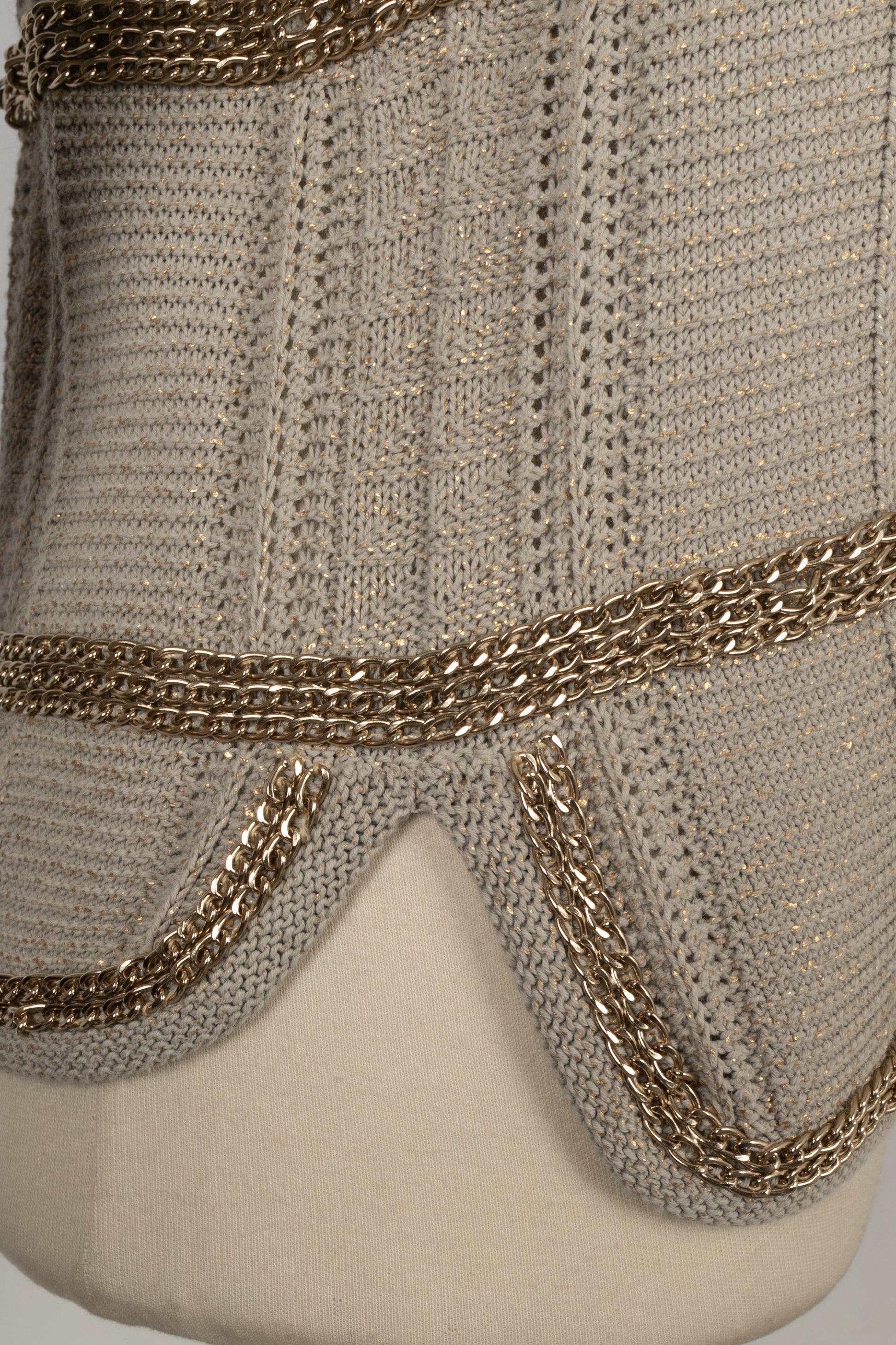 Chanel Coated Mesh Cardigan in Beige/Golden Tones, 2008 For Sale 3