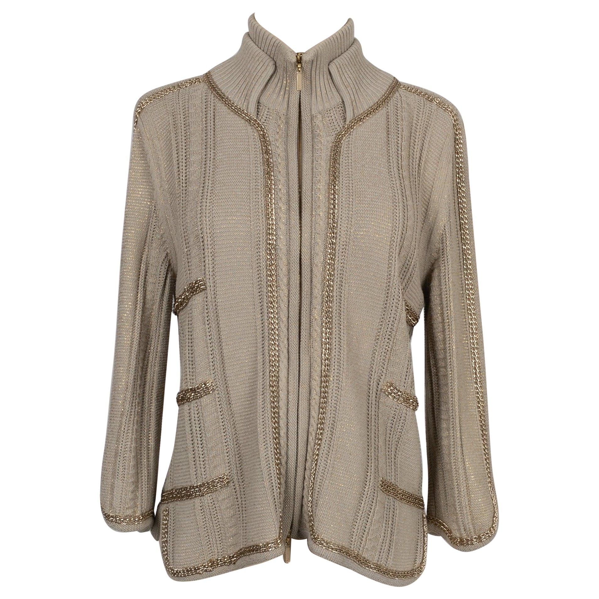 Chanel Strickjacke aus beschichtetem Mesh in Beige/Goldtönen, 2008