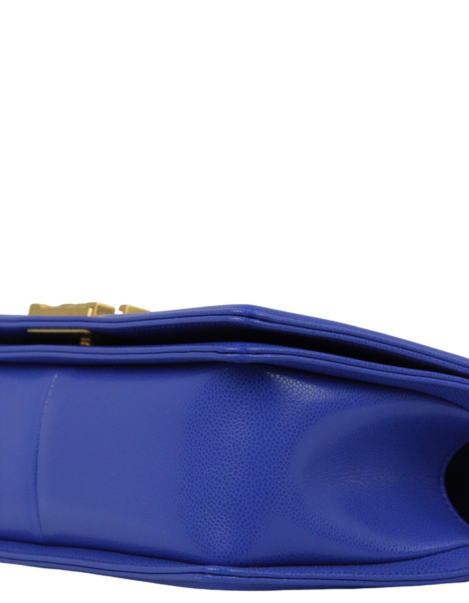Chanel Cobalt Blue Caviar Leather Chevron Quilted Medium Boy Bag For Sale 1