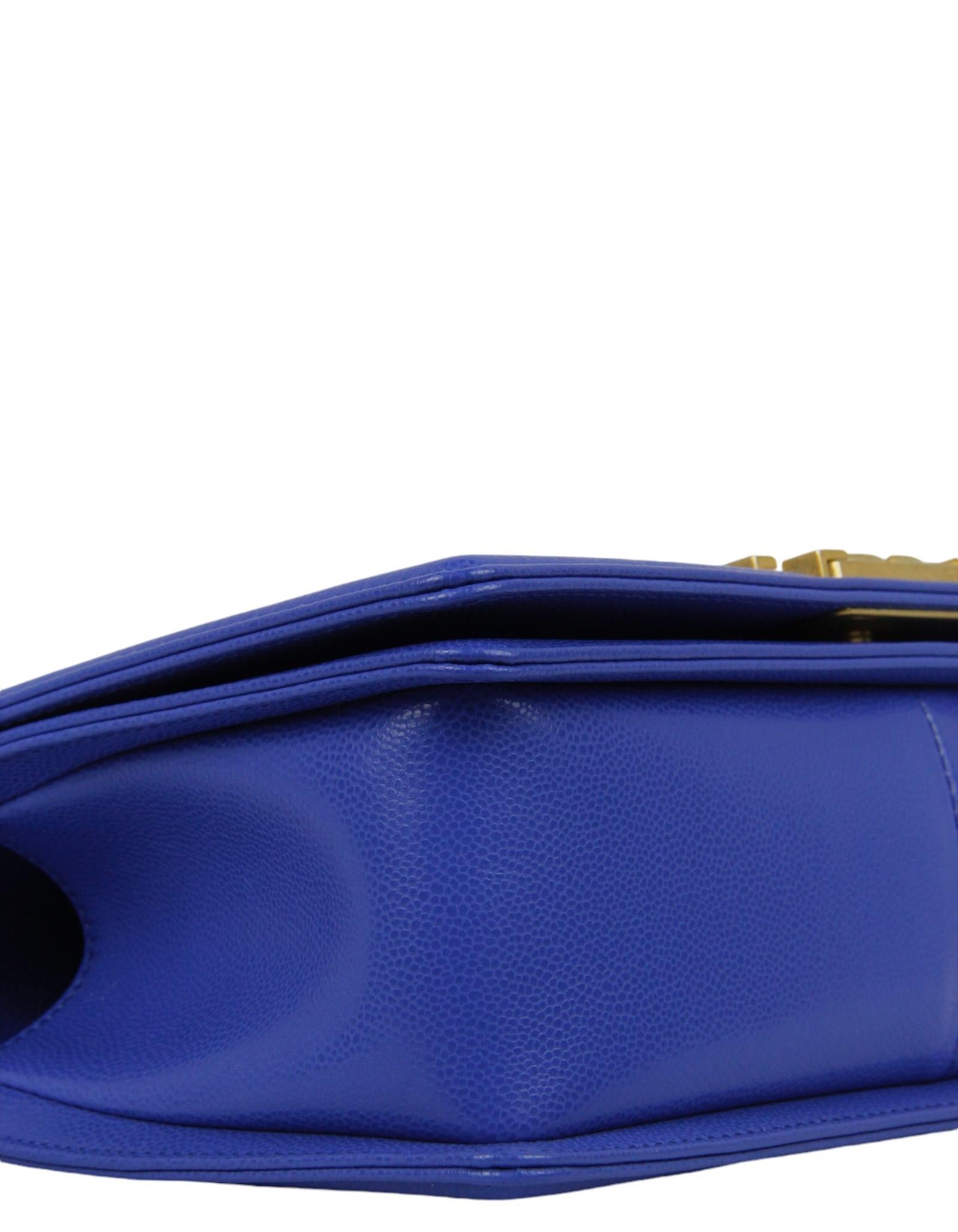 Chanel Cobalt Blue Caviar Leather Chevron Quilted Medium Boy Bag For Sale 2