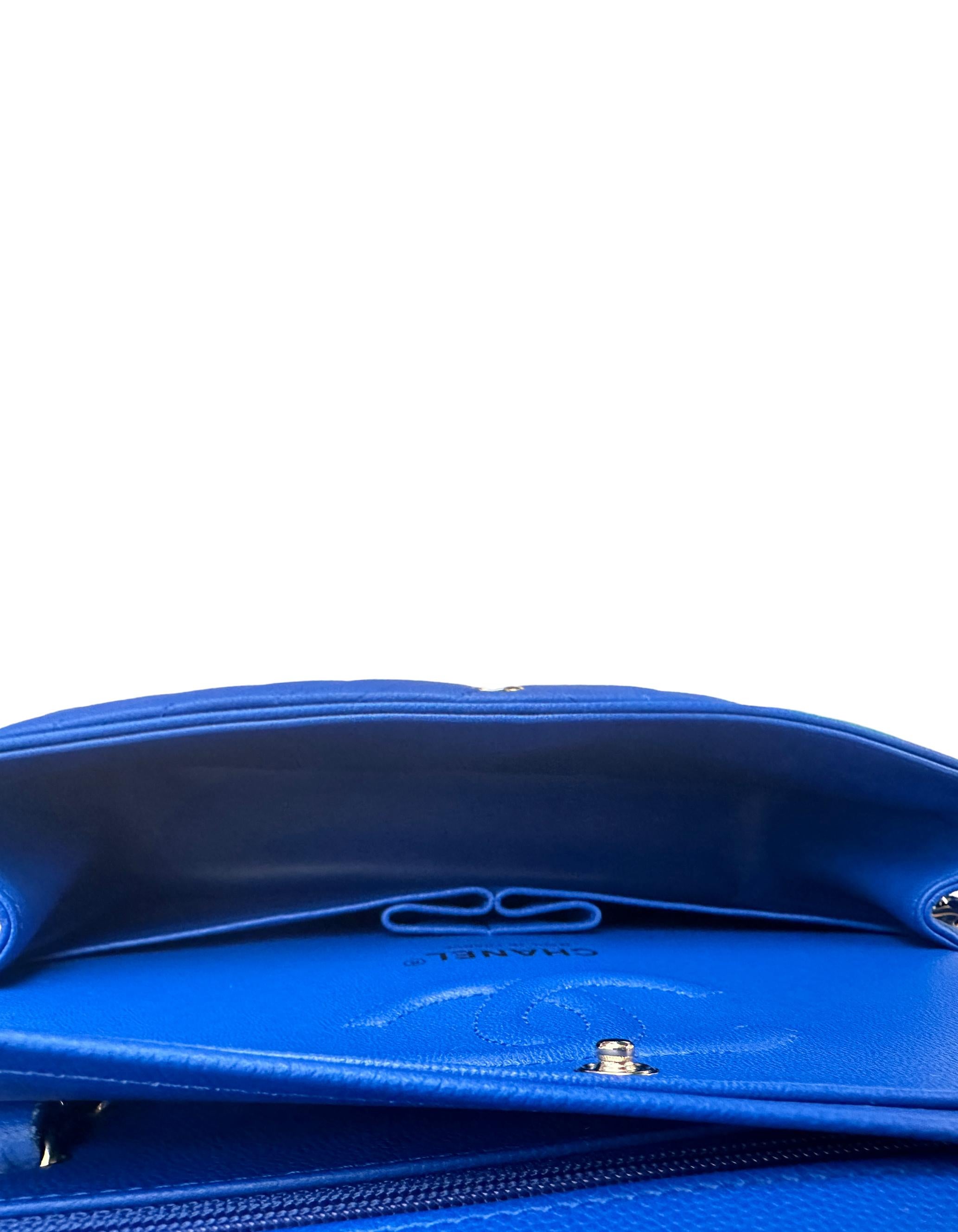Chanel Cobalt Blue Caviar Leather Chevron Small Double Flap Classic Bag For Sale 4