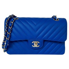 Chanel Cobalt Blue Caviar Leather Chevron Small Double Flap Classic Bag