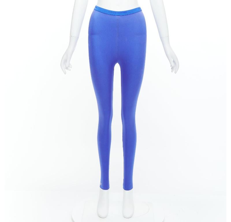 CHANEL cobalt blue crystal CC logo coco waistband leggings FR34 XS 6