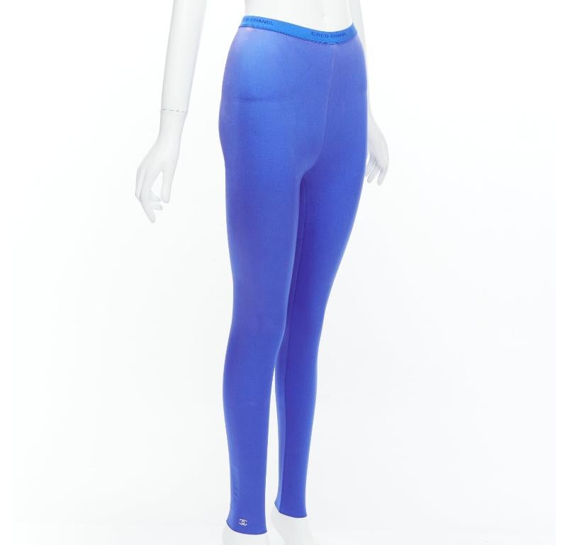 CHANEL cobalt blue crystal CC logo coco waistband leggings FR34 XS In Fair Condition In Hong Kong, NT