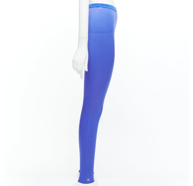 Women's CHANEL cobalt blue crystal CC logo coco waistband leggings FR34 XS
