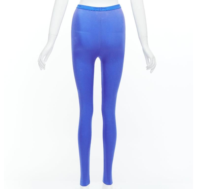 CHANEL cobalt blue crystal CC logo coco waistband leggings FR34 XS 1