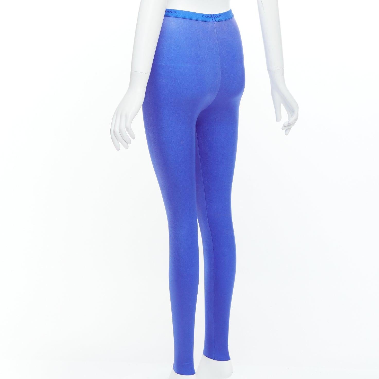 CHANEL cobalt blue crystal CC logo coco waistband leggings FR34 XS For Sale 1