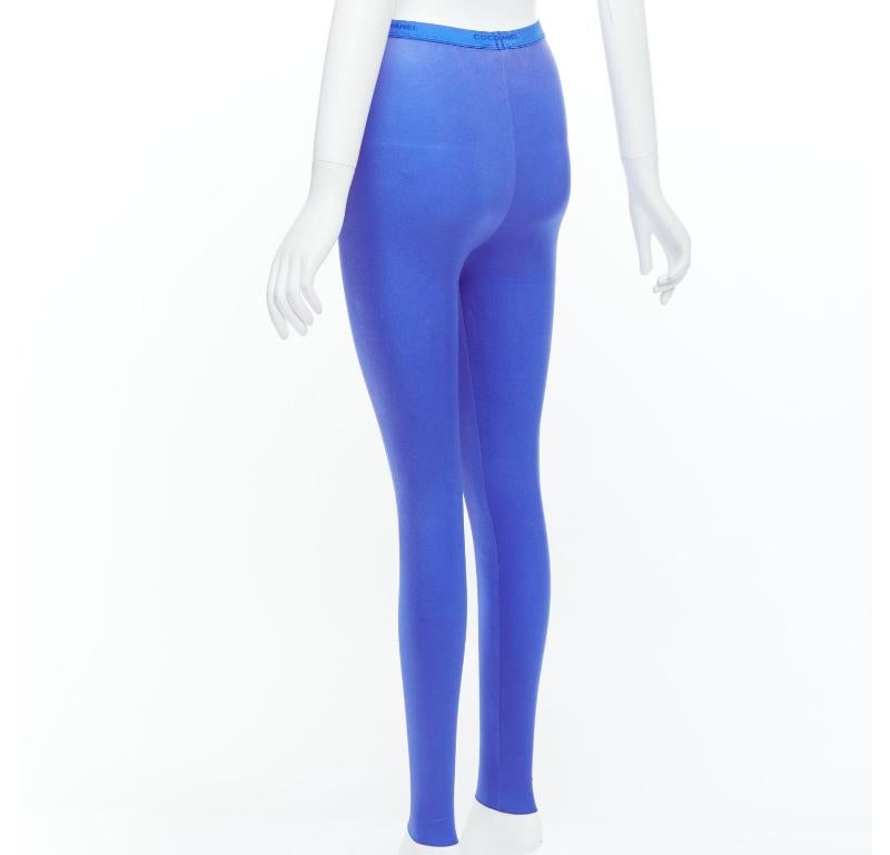 CHANEL cobalt blue crystal CC logo coco waistband leggings FR34 XS 2