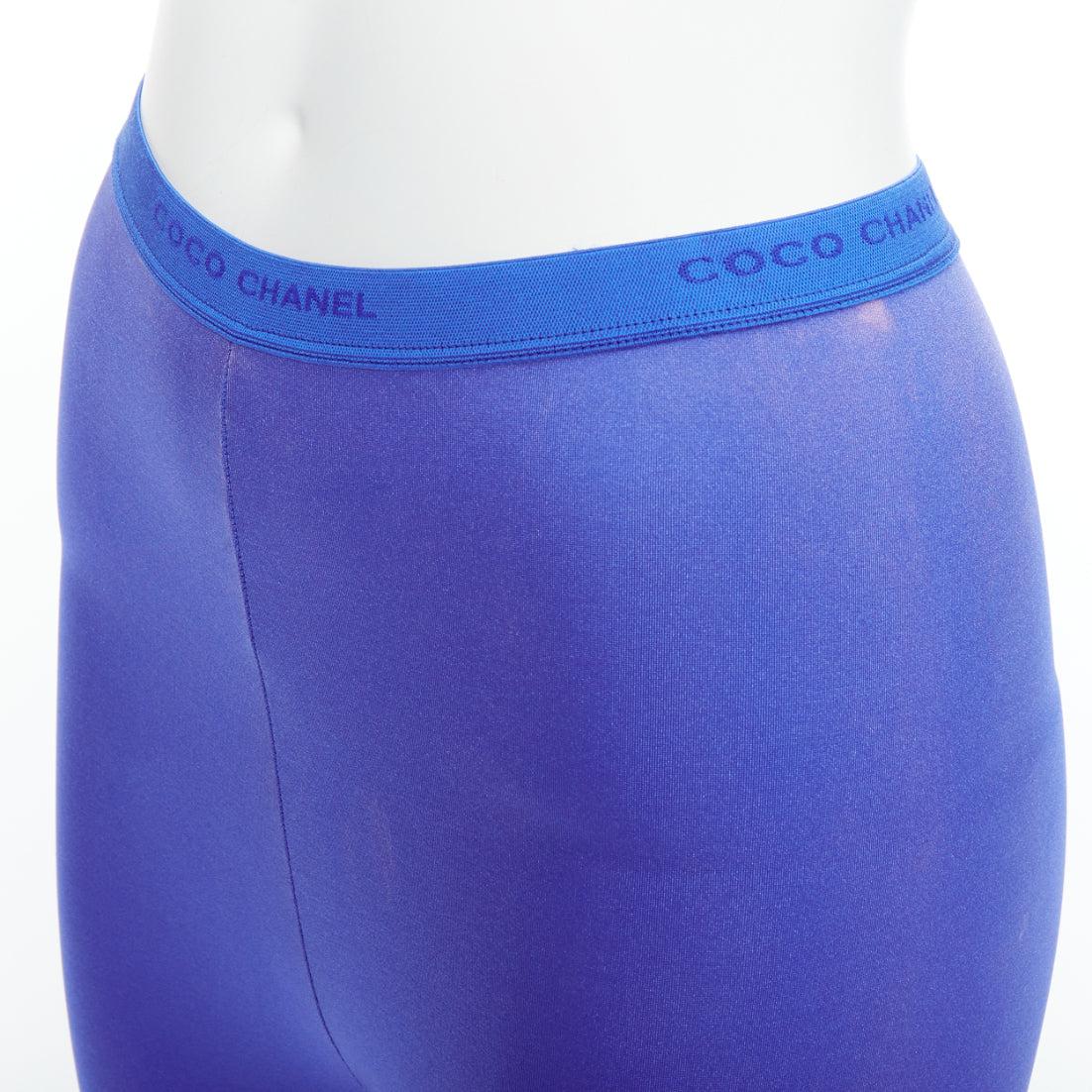 CHANEL cobalt blue crystal CC logo coco waistband leggings FR34 XS For Sale 2