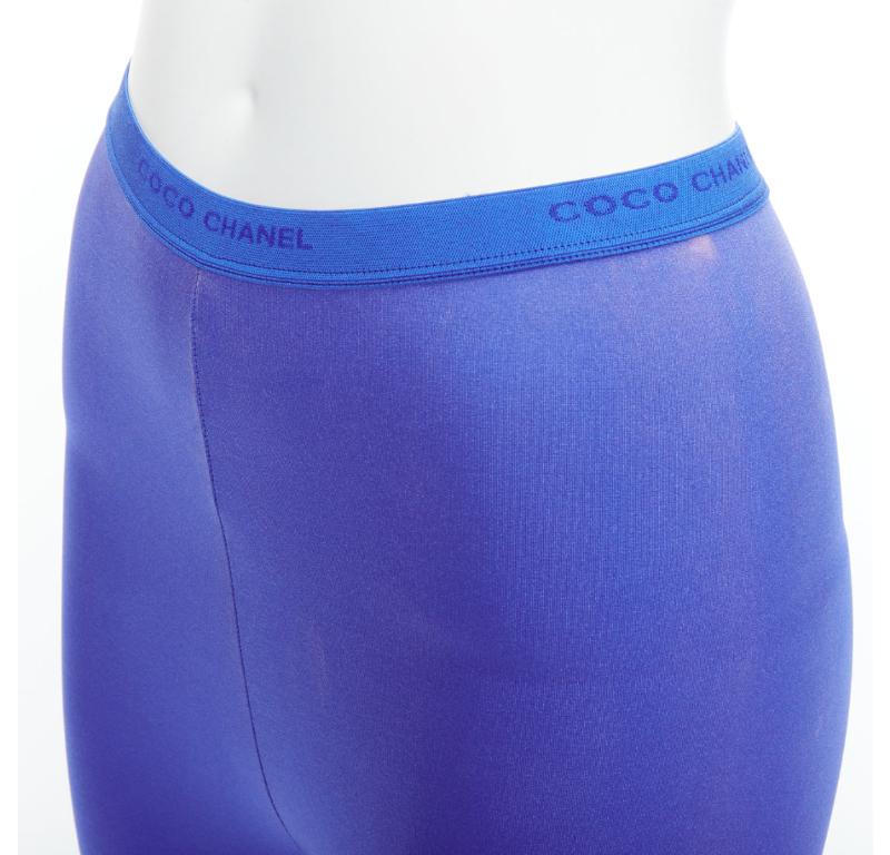 CHANEL cobalt blue crystal CC logo coco waistband leggings FR34 XS 3
