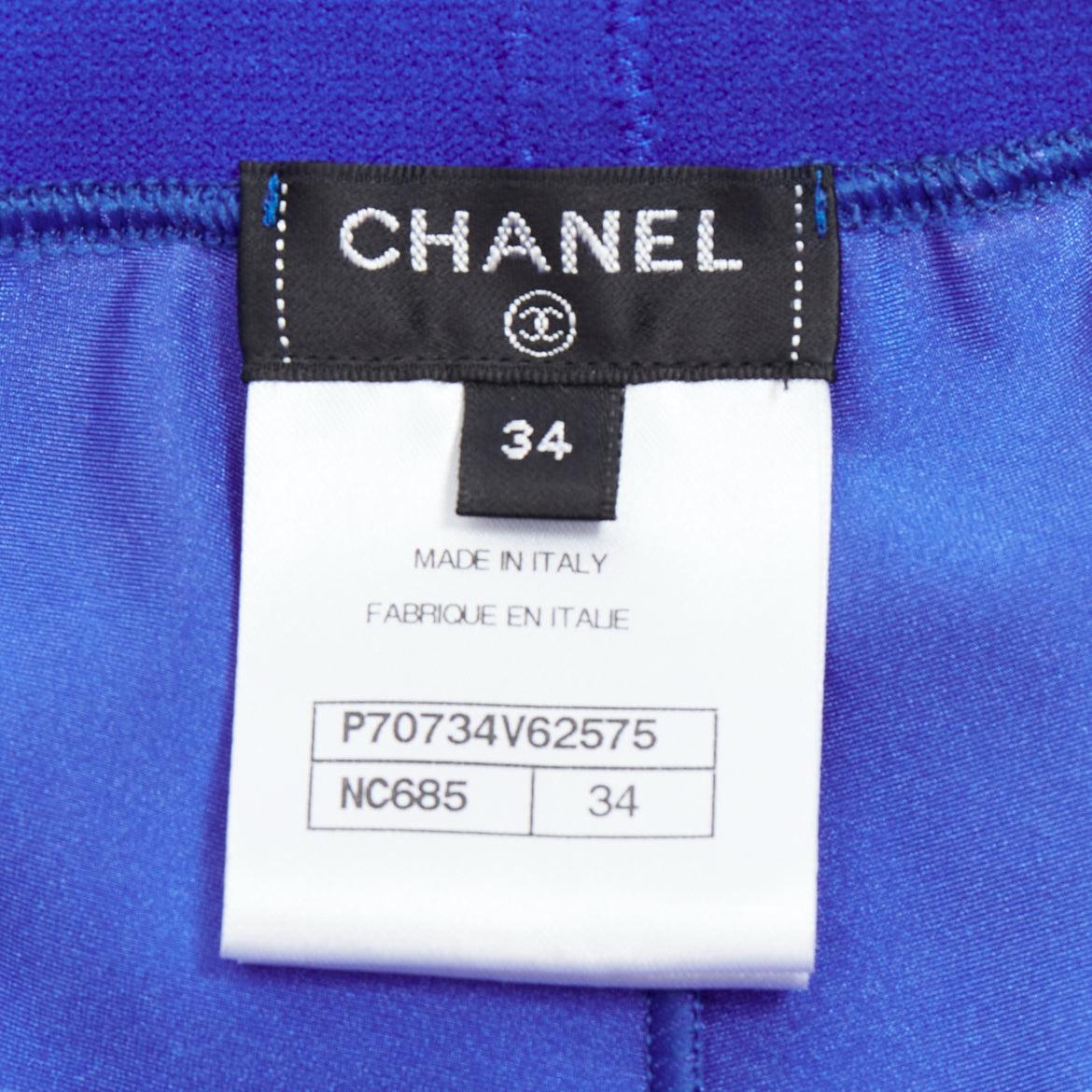 CHANEL cobalt blue crystal CC logo coco waistband leggings FR34 XS For Sale 3