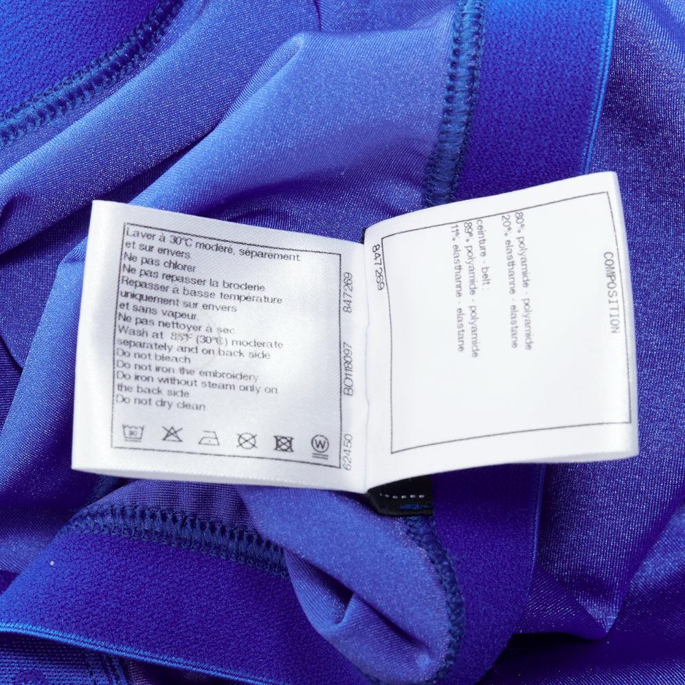 CHANEL cobalt blue crystal CC logo coco waistband leggings FR34 XS For Sale 4