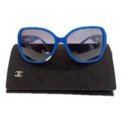 CHANEL Cobalt Blue Oversized Sunglasses With CHANEL Soft case Cruise 2013/2014